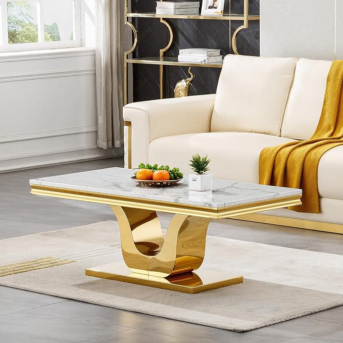 U Base - White & Gold Faux Marble Coffee Table