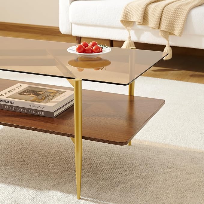 Brown Glass & Walnut Wood