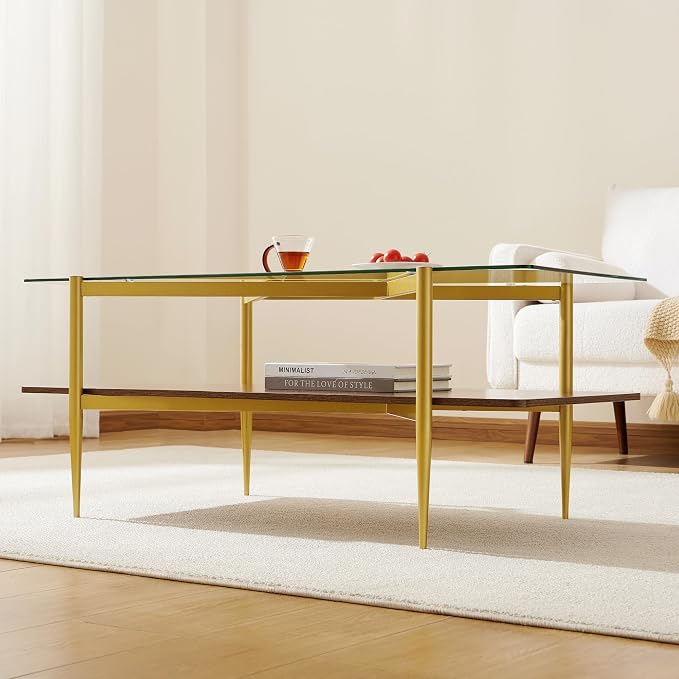 Clear Glass & Walnut Wood