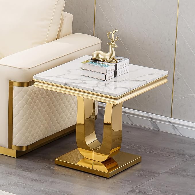 U Base - White & Gold Faux Marble End Table