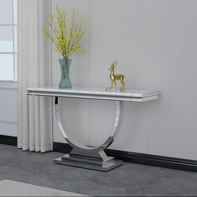 Console Table-white Top &Silver Base