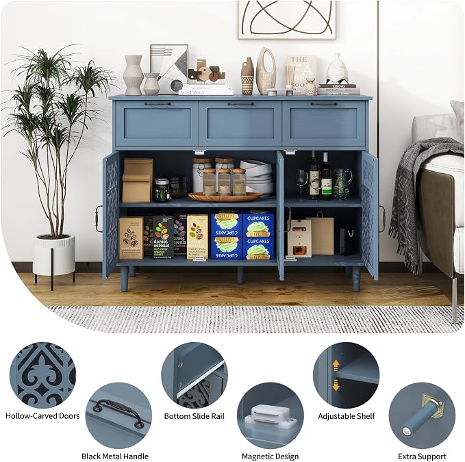 Blue 3 Door 3 Drawer Cabinet