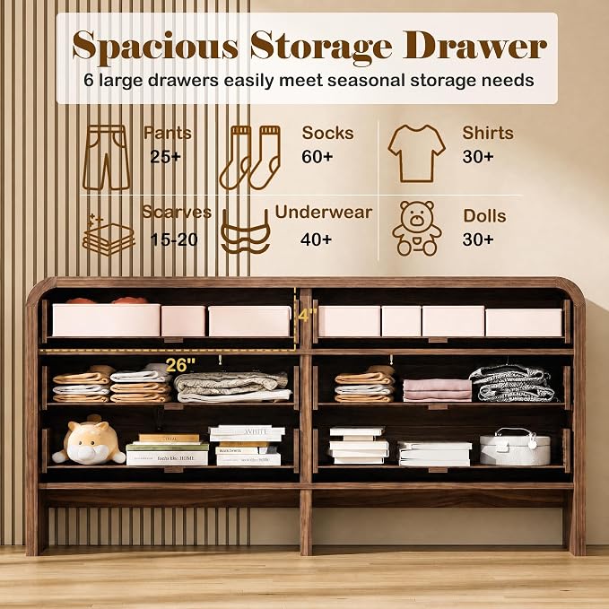 Walnut-6 Drawer-dresser