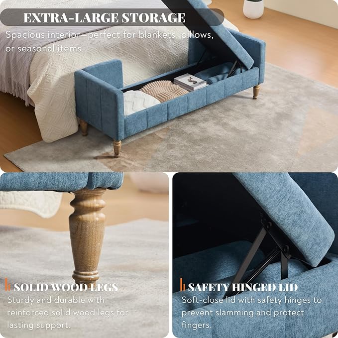 64.6'' W Blue - Wood Legs