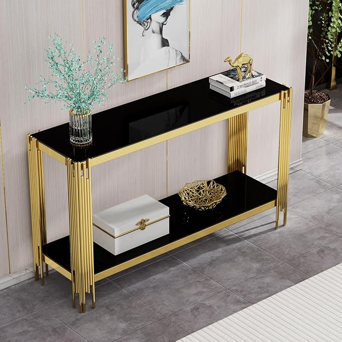 Black Glass Console Table