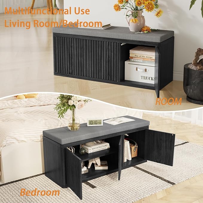 3 Door Shoe Storage Bench-black