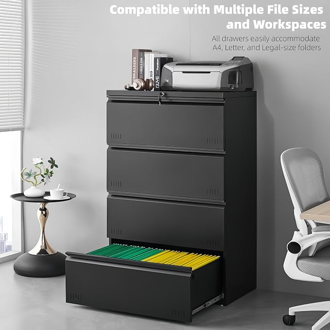 Matte-black 4-drawer Lateral
