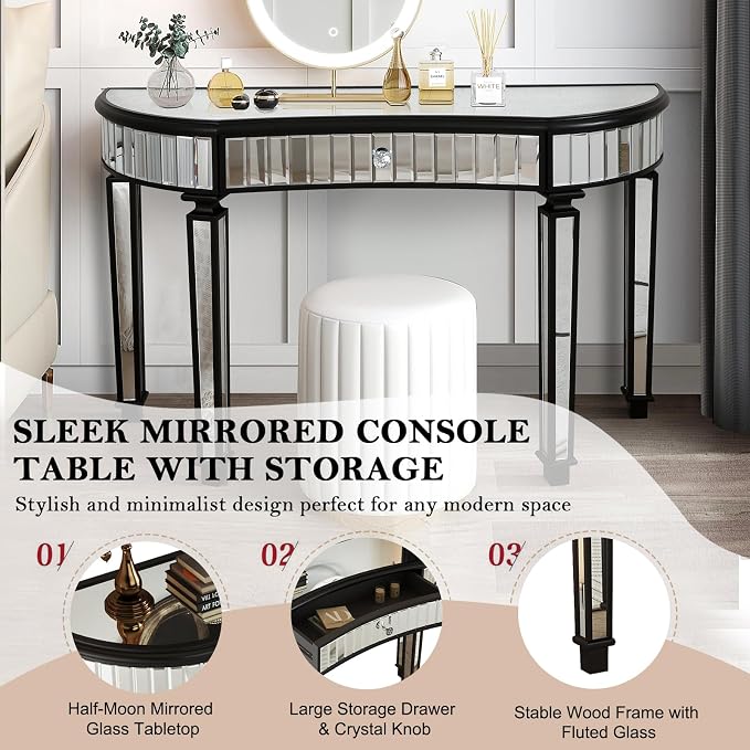 D: Black Half-moon Sofa Table