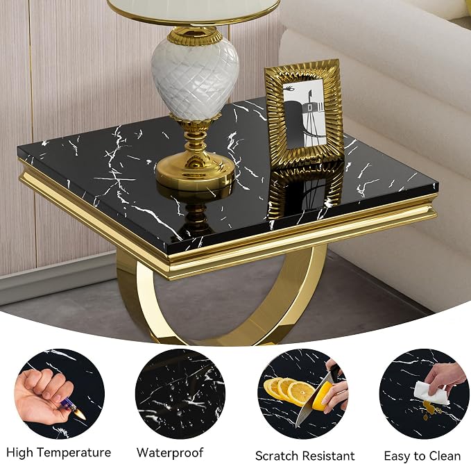 End Table-black Top &Gold Base