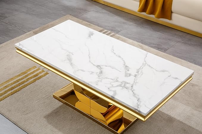 U Base - White & Gold Faux Marble Coffee Table