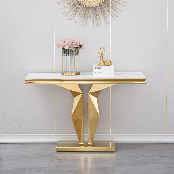 Console Table,white&gold-7