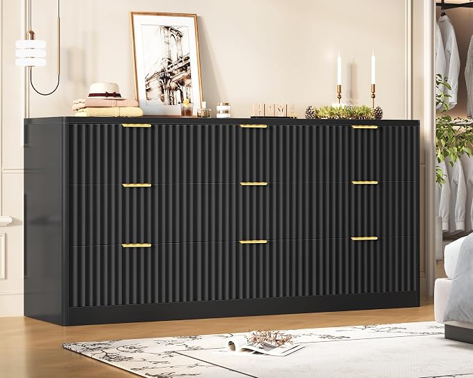 Black, 9 Drawers Fluted