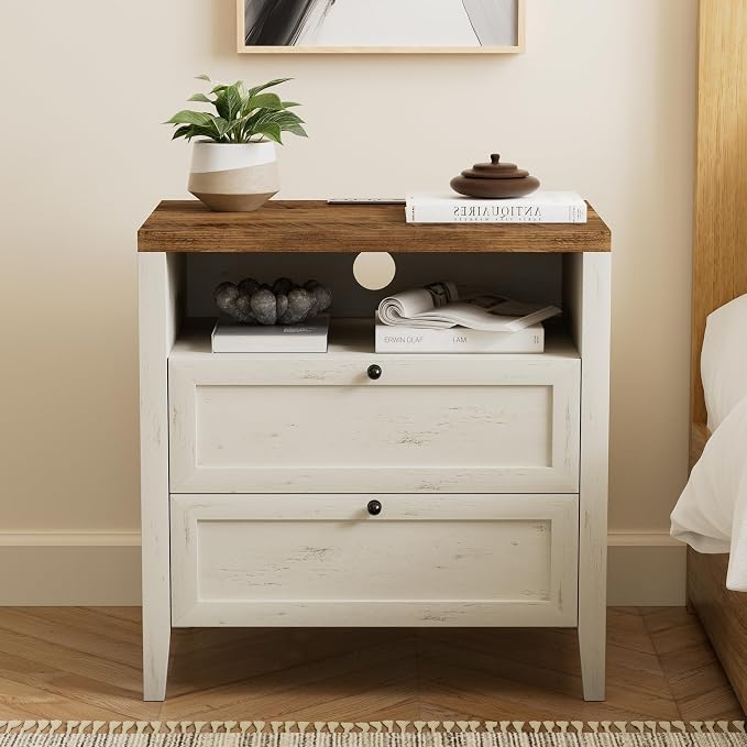 2 Drawers/Rustic White + Honey Brown