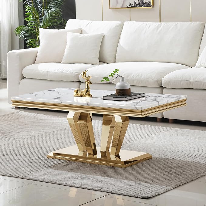 Diamond Base Coffee Table - White & Gold
