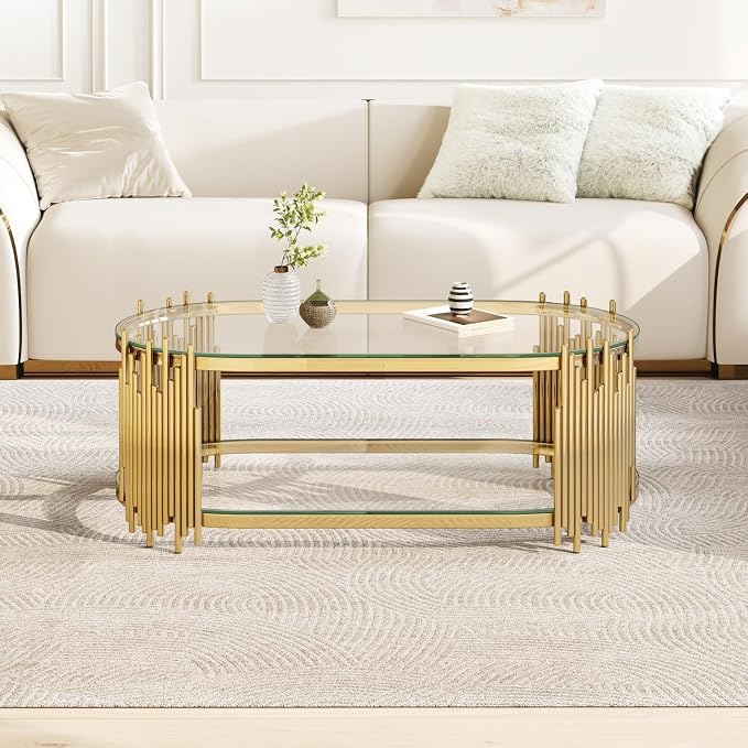 Oval Coffee Table(gold&clear)