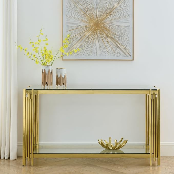 Clear Glass and Gold Frame Adjustable Legs