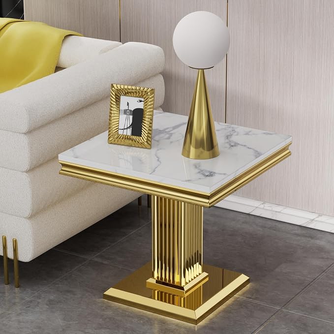 White Golden End Table