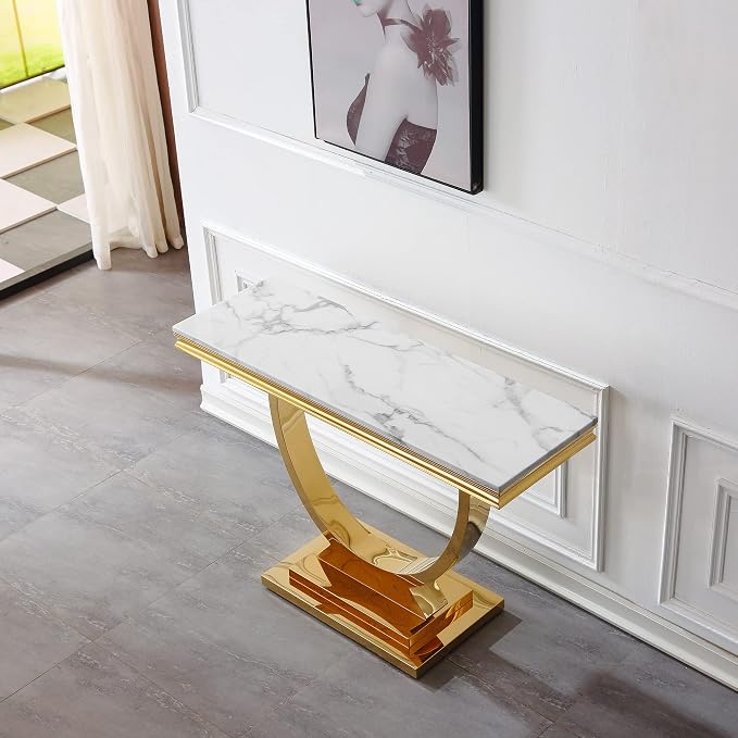 White Golden Console Table