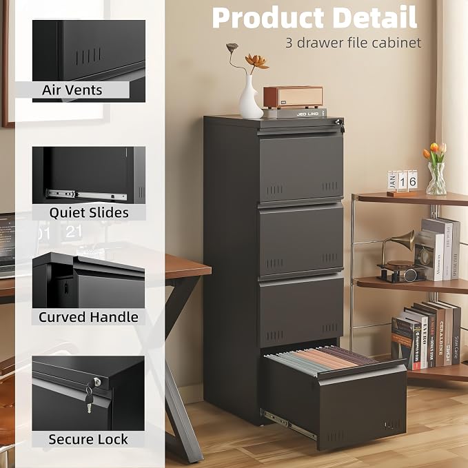 Matte-black 4-drawer Vertical