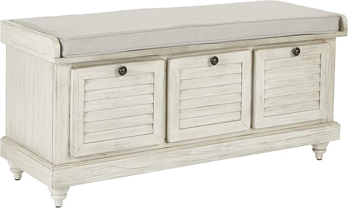 White Wash Finish With Off-white Fabric Cushion
