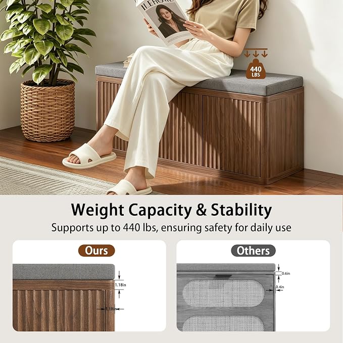 3 Door Shoe Storage Bench-walnut