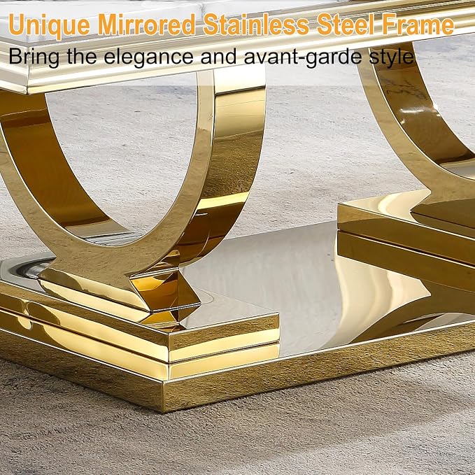 Coffee Table-white Top &Gold Base