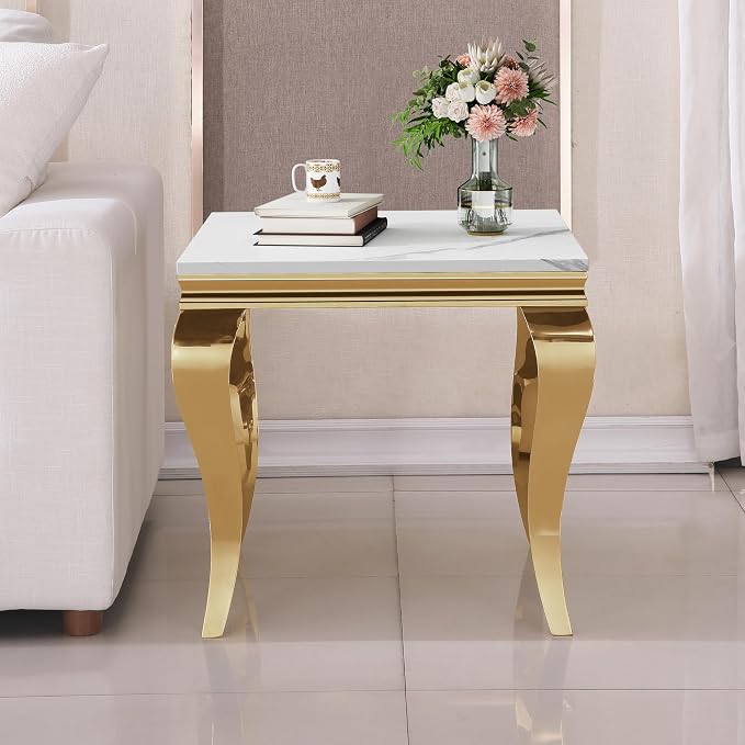 White Top & Gold Legs - End Table