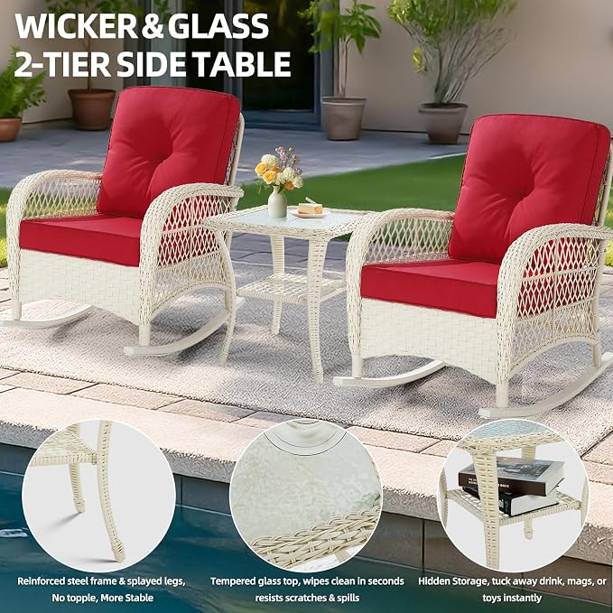 Cream White Wicker/Glass Top