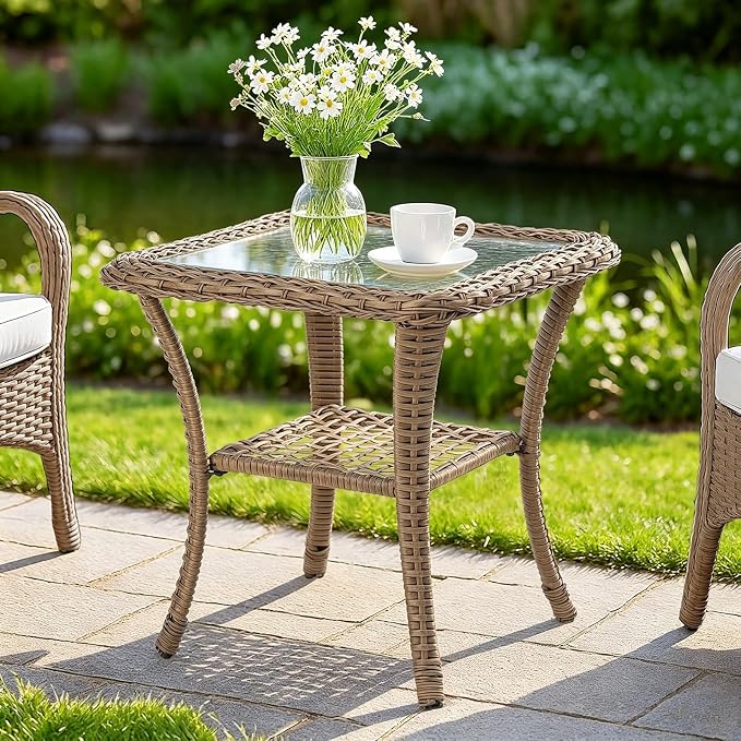 Brown Wicker/Glass Top