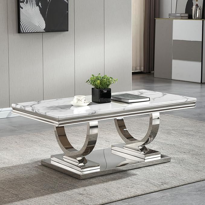 Coffee Table - White Silver Base