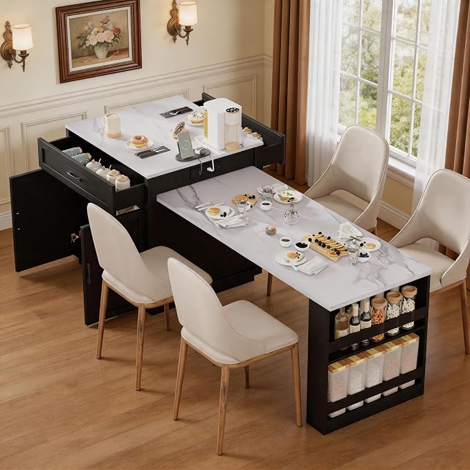 Black Wood Grain + Faux Marble Table + Mdf