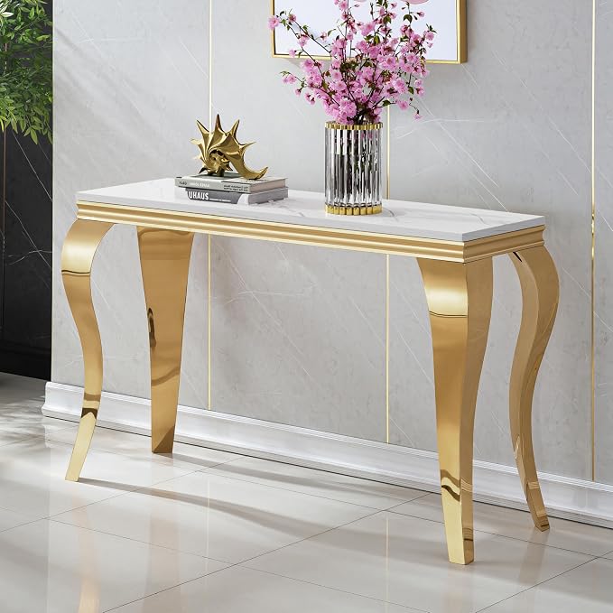White Top & Gold Legs - Console Table