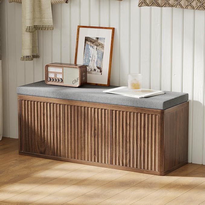 3 Door Shoe Storage Bench-walnut