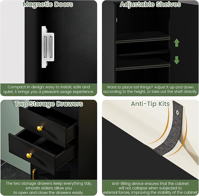 Black With 2 Drawers & Doors