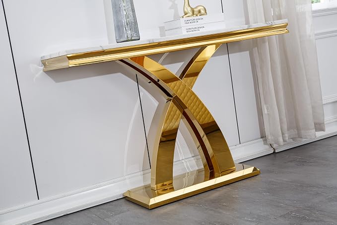 X-shape Base Console Table - White & Gold