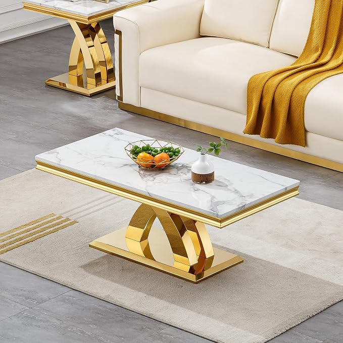 X-shape Base Coffee Table - White & Gold