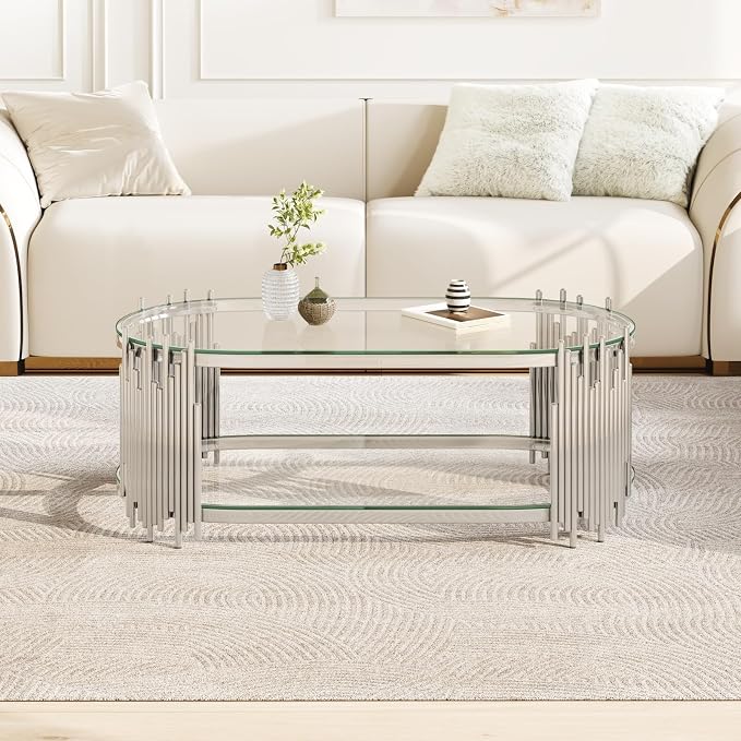 Oval Coffee Table(silver&clear)