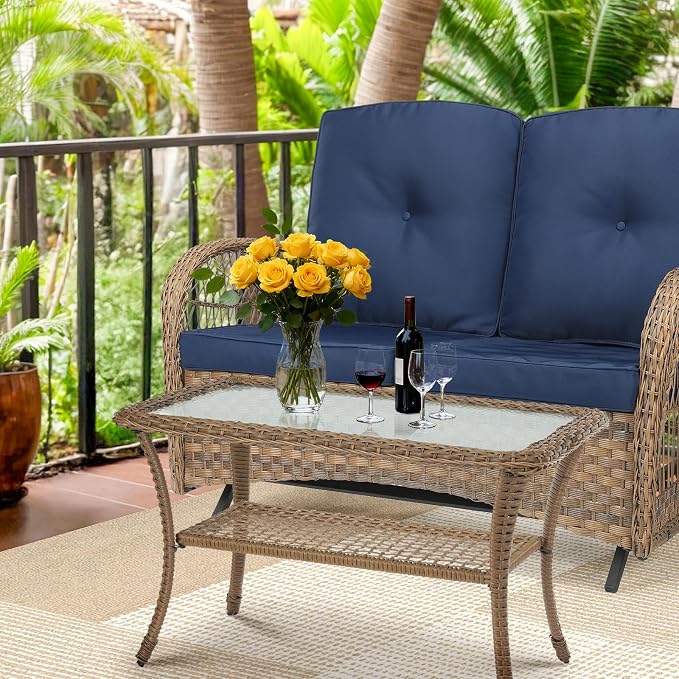Brown Wicker/Glass Top