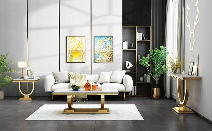 White Golden End Table