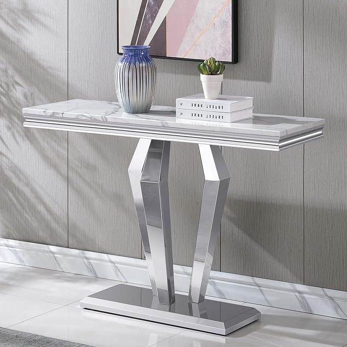 White Silver Console Table