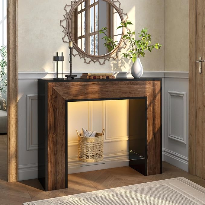 Black/ Walnut/Glass Shelf