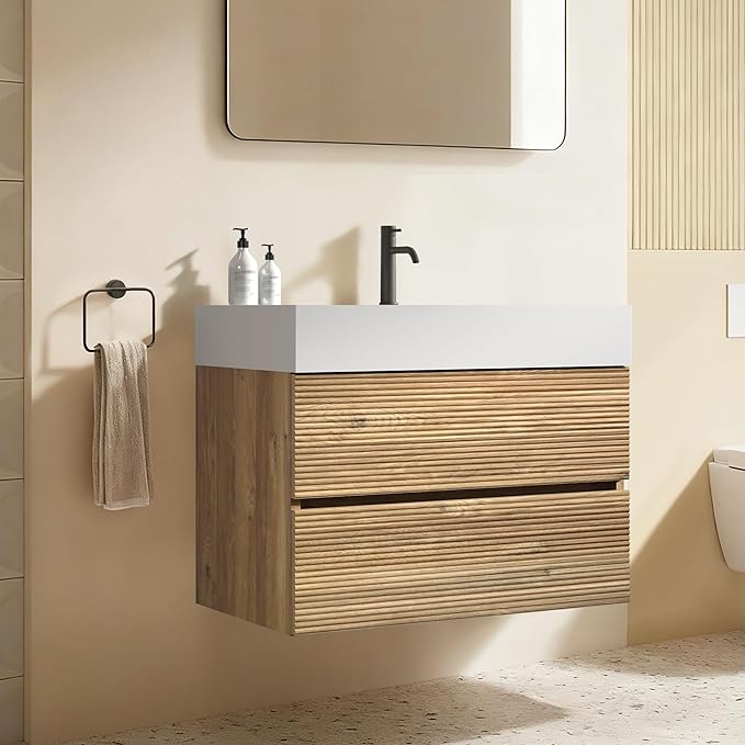 Rough Oak / White High-rim Sink