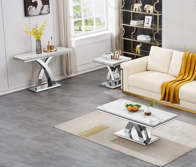 X-shape Base Coffee Table - White & Silver