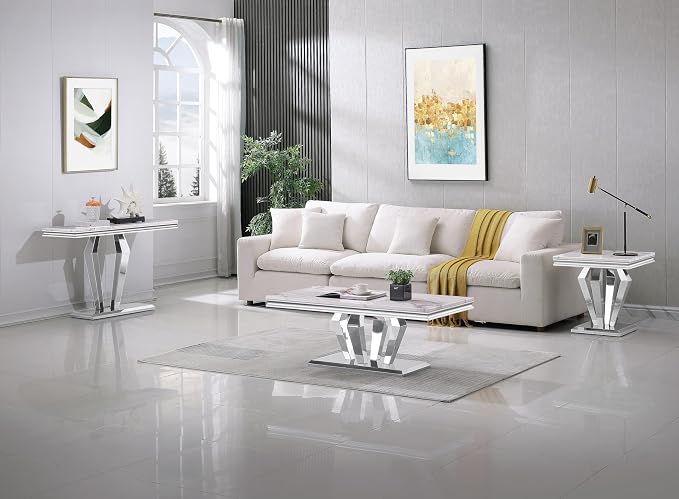 Diamond Base End Table - White & Silver