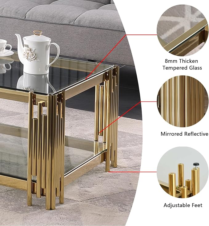 Clear Glass and Gold Frame Adjustable Legs