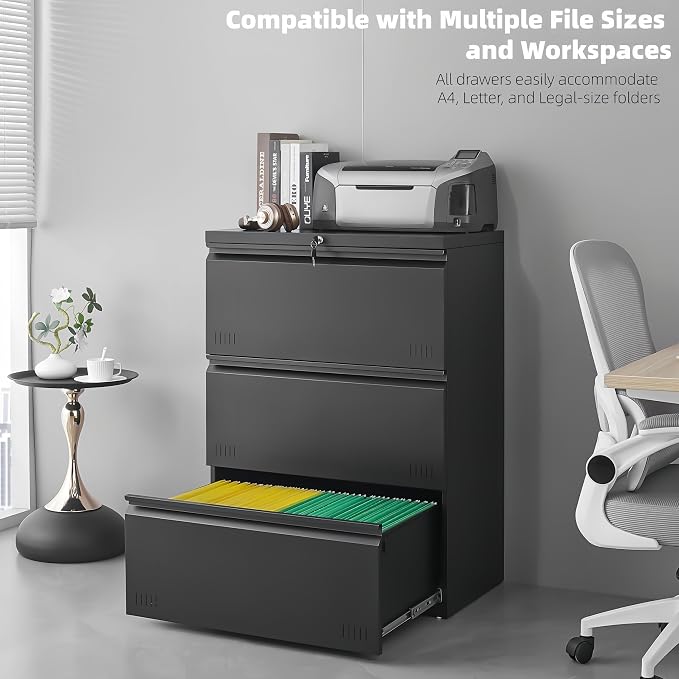 Matte-black 3-drawer Lateral
