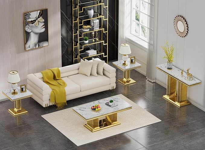 White Golden End Table