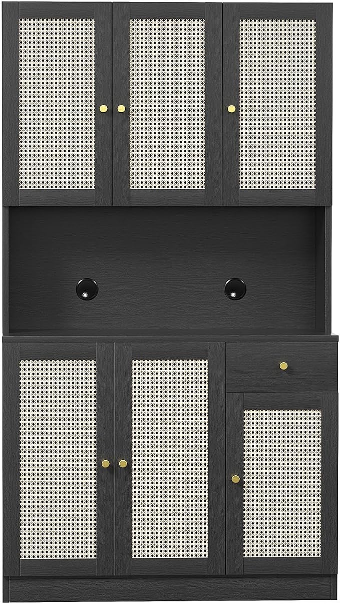 Black With Rattan Doors