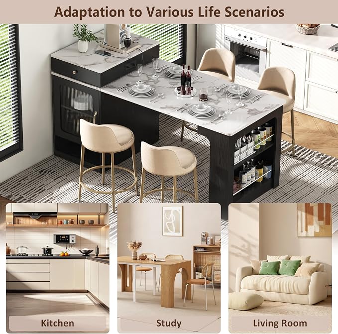 Black + Faux Marble Table + Particle Board+mdf
