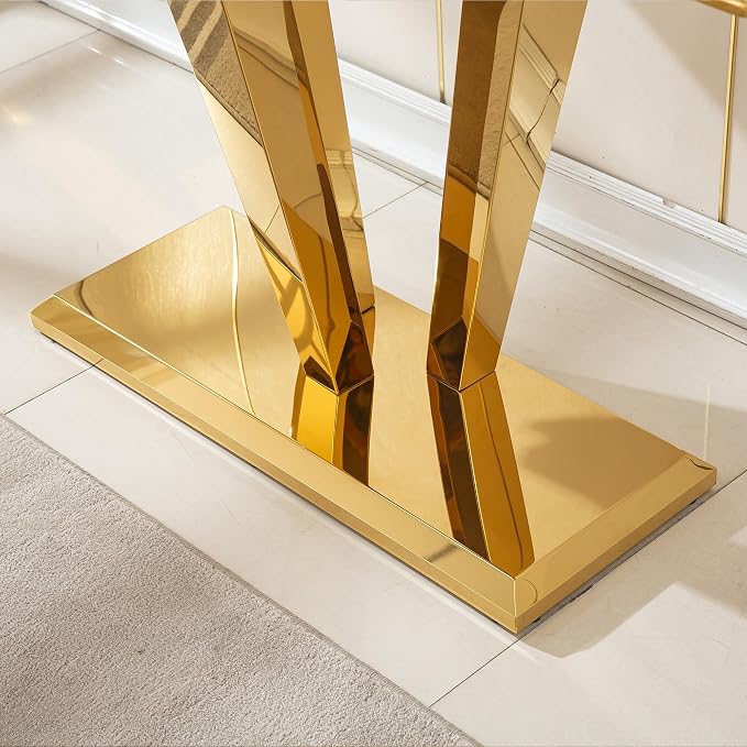 Diamond Base Console Table - White & Gold